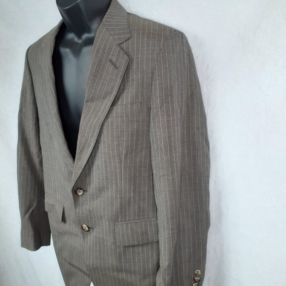 Traditionalist Men's Suit Jacket Blazer 2 Button Pockets Striped Brown Stone - Picture 2 of 9